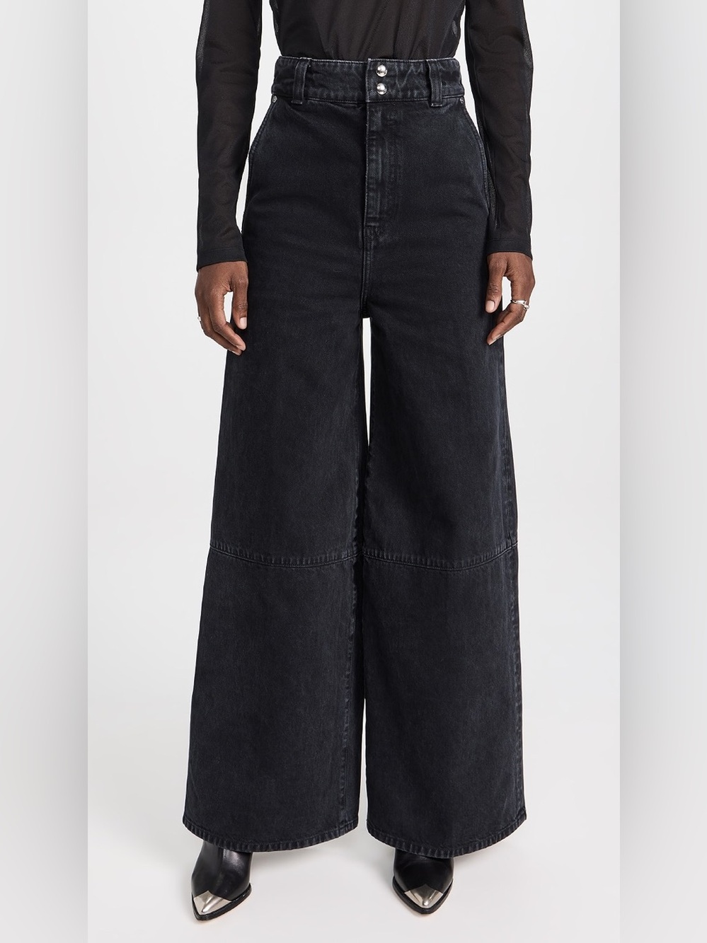 Khaite Isla Paneled High Rise Wide Leg Jeans 31 Black Rigid Heavyweight Denim - Picture 6 of 15